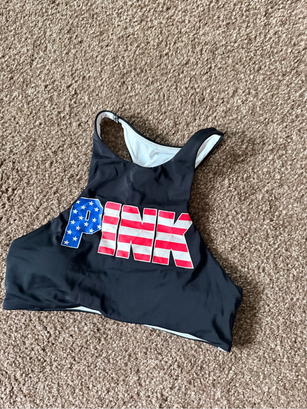 PINK Victoria's Secret Black Bikini Top with American Flag Logo